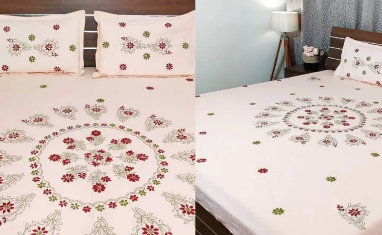 Chikan Work Bed Sheet and Mesa Cloth, Uttar Pradesh